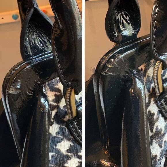 NIB Vintage Cole Haan B+W Houndstooth Calf Hair + Patent Leather Mini Satchel - Picture 12 of 13